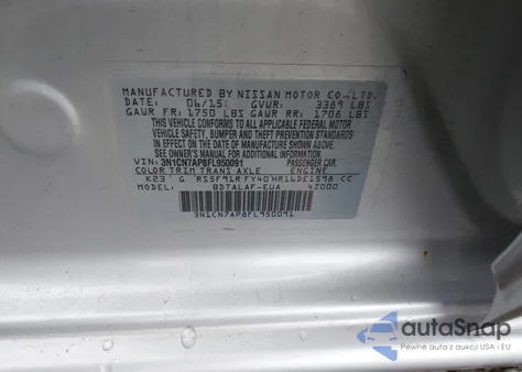 2015 Nissan Versa 1.6 S из США, поврежденный, VIN 3N1CN7AP8FL950091